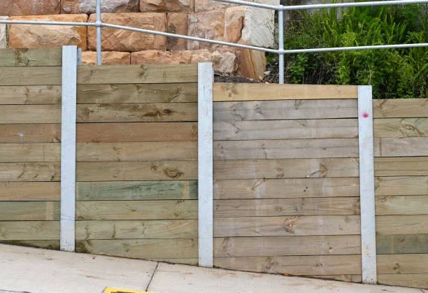 Timber retaining wall and fence detail