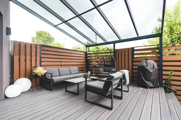 Covered outdoor deck and entertaining space
