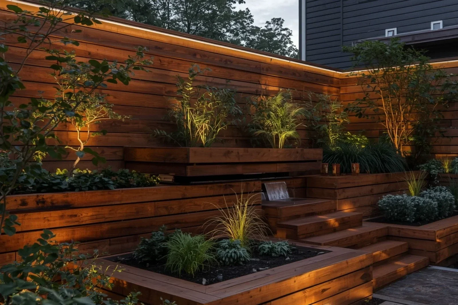 Premium timber retaining wall and landscaped Auckland outdoor living area