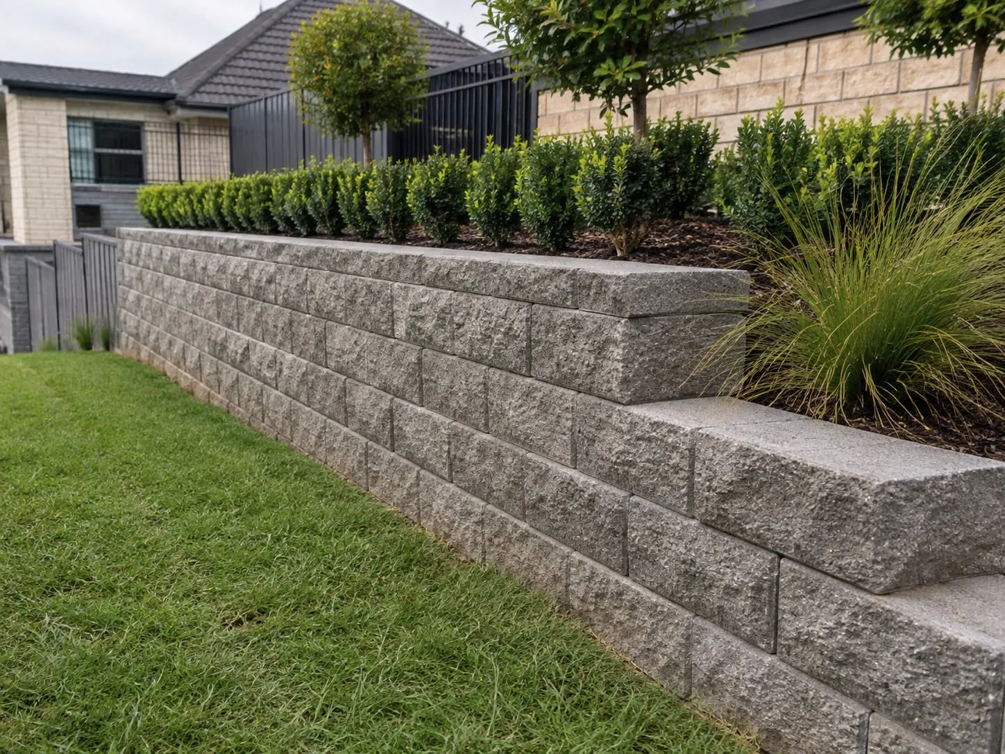 Segmental retaining wall on a new subdivision section in Flat Bush, Auckland